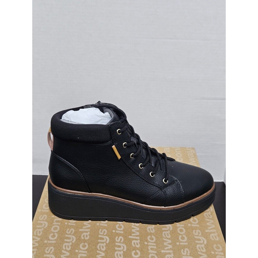 Sz 10 - Dr Scholls Nice Day Max Alpine Black Platform Ankle Boots Womens NEW